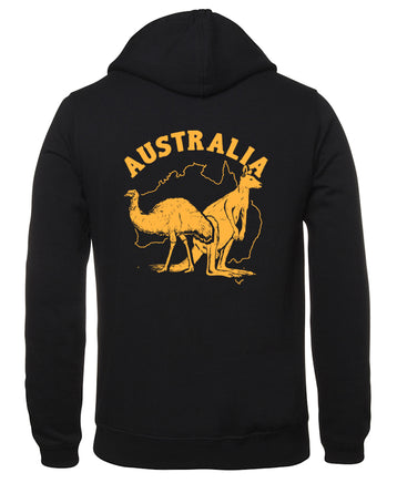 Australia Kangaroo & Emu Hoodie (Black, Back Print Only)