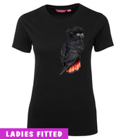 Red-Tailed Black Cockatoo Ladies T-Shirt (Black)