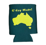 Green & Gold G'day Mate Australia Map Can Holder / Pocket Stubby