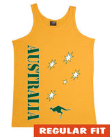 Aussie Sports Mens Singlet (Yellow Gold & Green Print) - Regular Fit