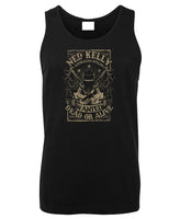 Ned Kelly Dead or Alive Mens Singlet (Black with Metallic Gold Print)