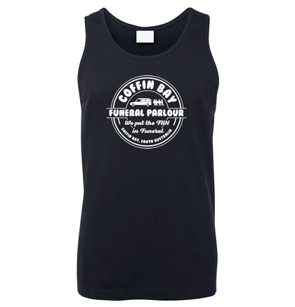 Coffin Bay Funeral Parlour Fake Business Logo Mens Singlet (Navy)