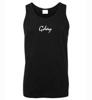 Black Coloured Singlet for Men with G'day Printed in White Writing on the Front