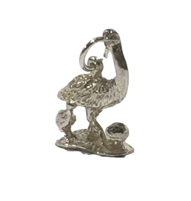 Emu with Chicks on Base Silver Charm