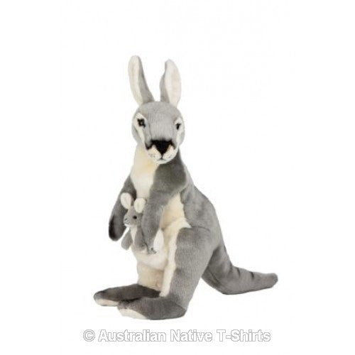 Grey Kangaroo & Joey Soft Plush Toy (40cm)