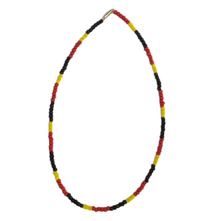 Aboriginal Pride Bead Necklace - Pattern 6-3-6 Flag Colours (Various Lengths)