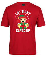 Let's Get Elfed Up Christmas Beer T-Shirt (Dark Red)