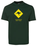 Kangaroos Next 10km Road Sign Adults T-Shirt (Bottle Green)