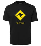 Kangaroos Next 10km Road Sign Adults T-Shirt (Black)
