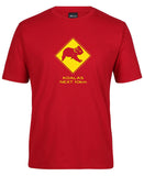 Koalas Next 10km Road Sign Adults T-Shirt (Dark Red)