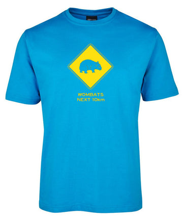Wombats Next 10km Road Sign Adults T-Shirt (Aqua)
