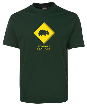 Wombats Next 10km Road Sign Adults T-Shirt (Bottle Green)