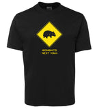 Wombats Next 10km Road Sign Adults T-Shirt (Black)