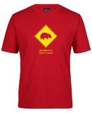 Wombats Next 10km Road Sign Adults T-Shirt (Dark Red)