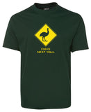 Emus Next 10km Road Sign Adults T-Shirt (Bottle Green)
