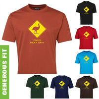 Emus Next 10km Road Sign Adults T-Shirt (Various Colours)