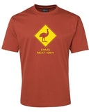 Emus Next 10km Road Sign Adults T-Shirt (Rust)