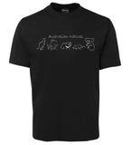 Line of Australian Animals T-Shirt (Black, Adult Sizes)