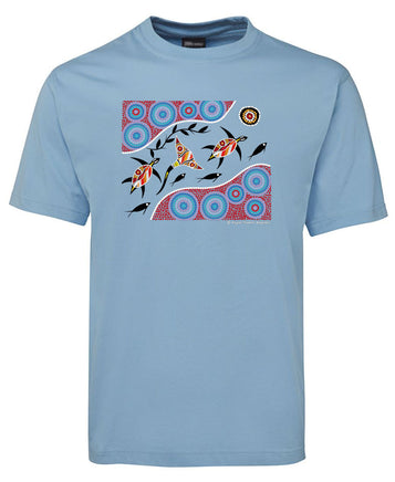 Sea Turtle Journey Adults T-Shirt by Wayne Thomas Maynard (Light Blue)