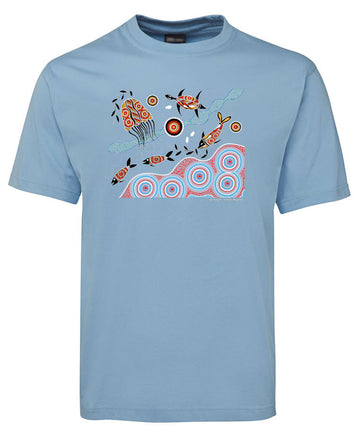 Water Dreaming Adults T-Shirt by Wayne Thomas Maynard (Light Blue)