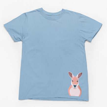 Kangaroo Hem Print Adults T-Shirt (Light Blue)