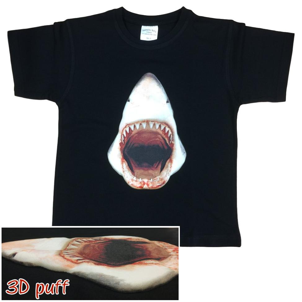 3D Great White Shark Childrens T-Shirt (Black)