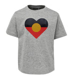 Heart Shape Aboriginal Flag T-Shirt (Grey Marle, Childrens Sizes)