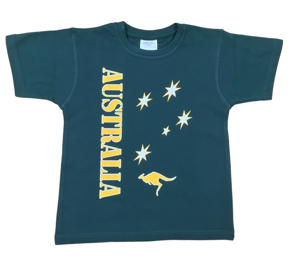 Aussie Sports Childrens T-Shirt (Bottle Green, Yellow Print ...