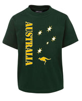 Aussie Sports Childrens T-Shirt (Bottle Green, Yellow Print)