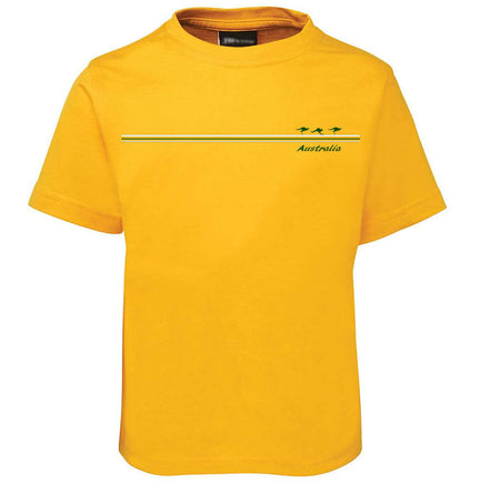 3 Kangaroo Stripe T-Shirt (Yellow Gold, Childrens Sizes)