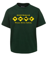 Australian Animal Road Signs Childrens T-Shirt (Bottle Green)