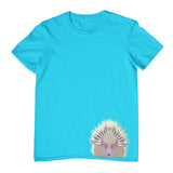 Echidna Face Hem Print Childrens T-Shirt (Aqua)