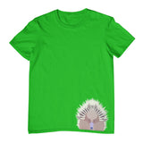 Echidna Face Hem Print Childrens T-Shirt (Emerald Green)