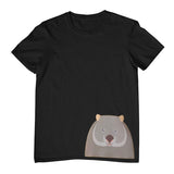 Wombat Face Hem Print Childrens T-Shirt (Black)