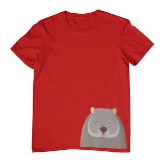 Wombat Face Hem Print Childrens T-Shirt (Dark Red)