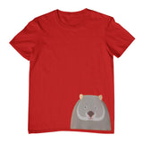 Wombat Face Hem Print Childrens T-Shirt (Dark Red)