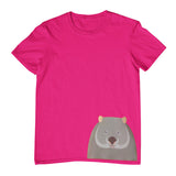 Wombat Face Hem Print Childrens T-Shirt (Hot Pink)