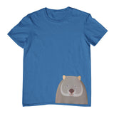 Wombat Face Hem Print Childrens T-Shirt (Indigo)