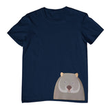 Wombat Face Hem Print Childrens T-Shirt (Jr Navy)