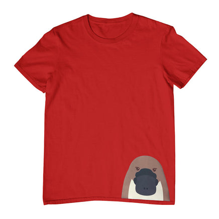 Platypus Head Hem Print Childrens T-Shirt (Dark Red)