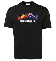 Australian & Aboriginal Flag Distressed Style Adults T-Shirt (Black)