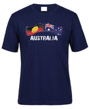 Australian & Aboriginal Flag Distressed Style Adults T-Shirt (Jr Navy)