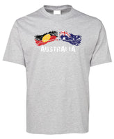Australian & Aboriginal Flag Distressed Style Adults T-Shirt (Snow Grey)