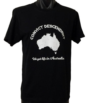 Australian Convict Descendant T-Shirt (White Print, Adult Sizes)