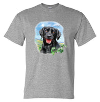 Black Labrador Dog T-Shirt (Grey Marle) - Size Large