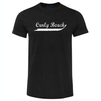 Curly Beach White Text Logo T-Shirt (Black, Shortsleeve)