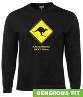Kangaroos Next 10km Road Sign Longsleeve T-Shirt (Black)