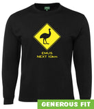 Emus Next 10km Road Sign Longsleeve T-Shirt (Black)