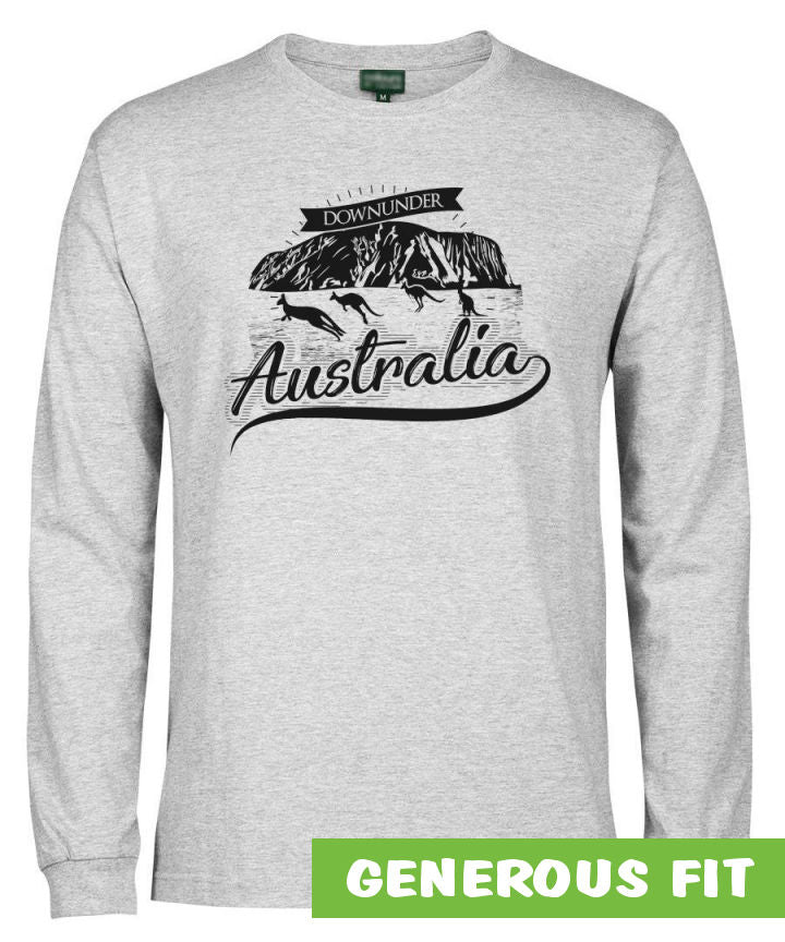 Australia Downunder Uluru Adults Longsleeve T-Shirt (Snow Marle)