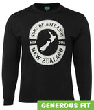 Sons of Aotearoa NZ Map Longsleeve T-Shirt (Black)